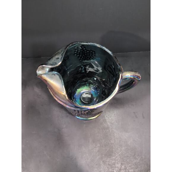 Imperial Grape Leaf Carnival Glass Pitcher, Cobalt‎ Glassware, Carnival Pitcher - Picture 6 of 9